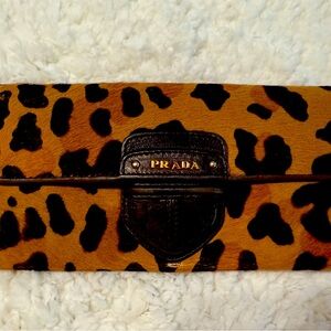 Prada Leopard Print Wallet with Gold Chain
